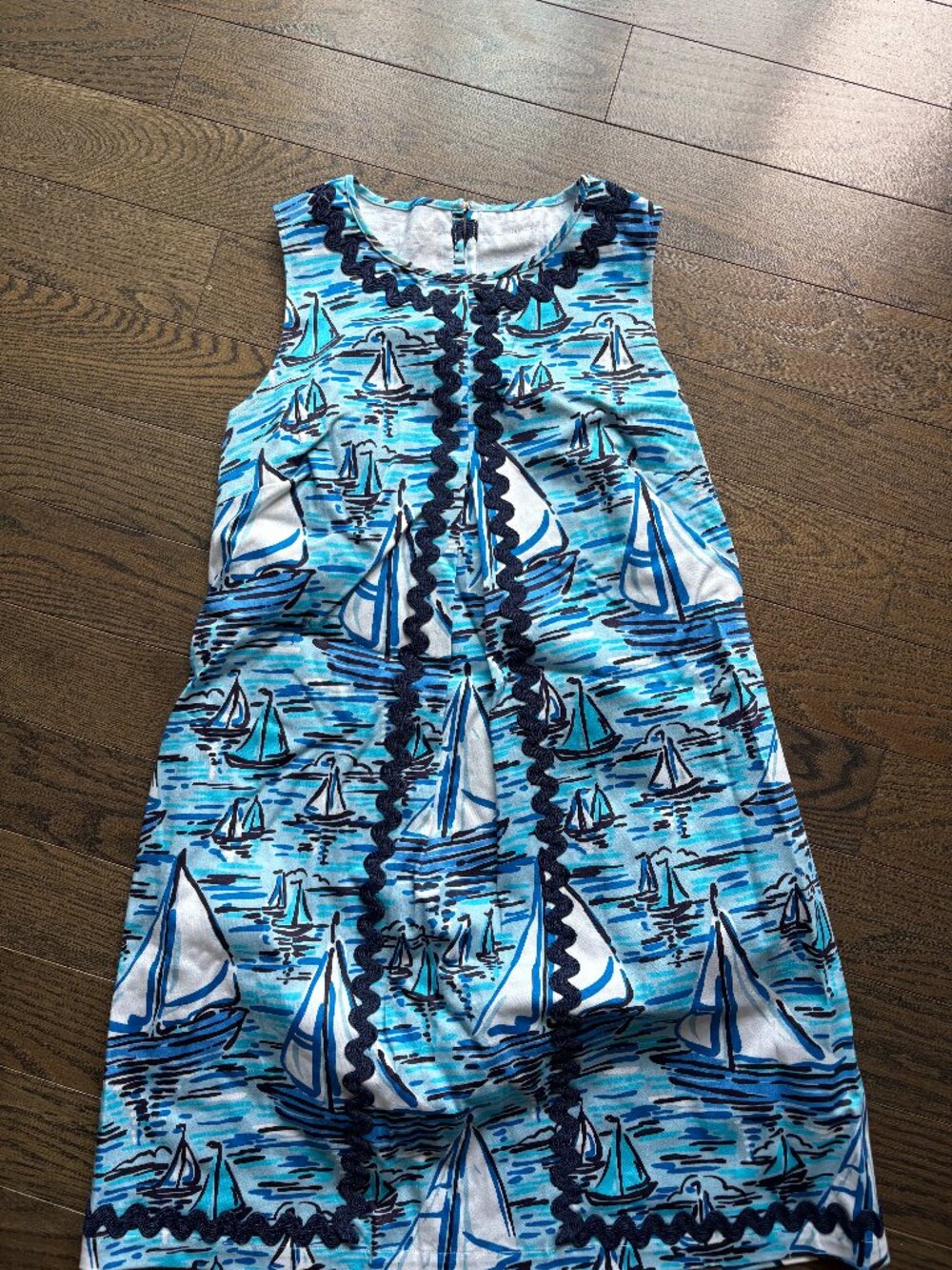 Blue Printed Shift Dress - Ric Rac Trim